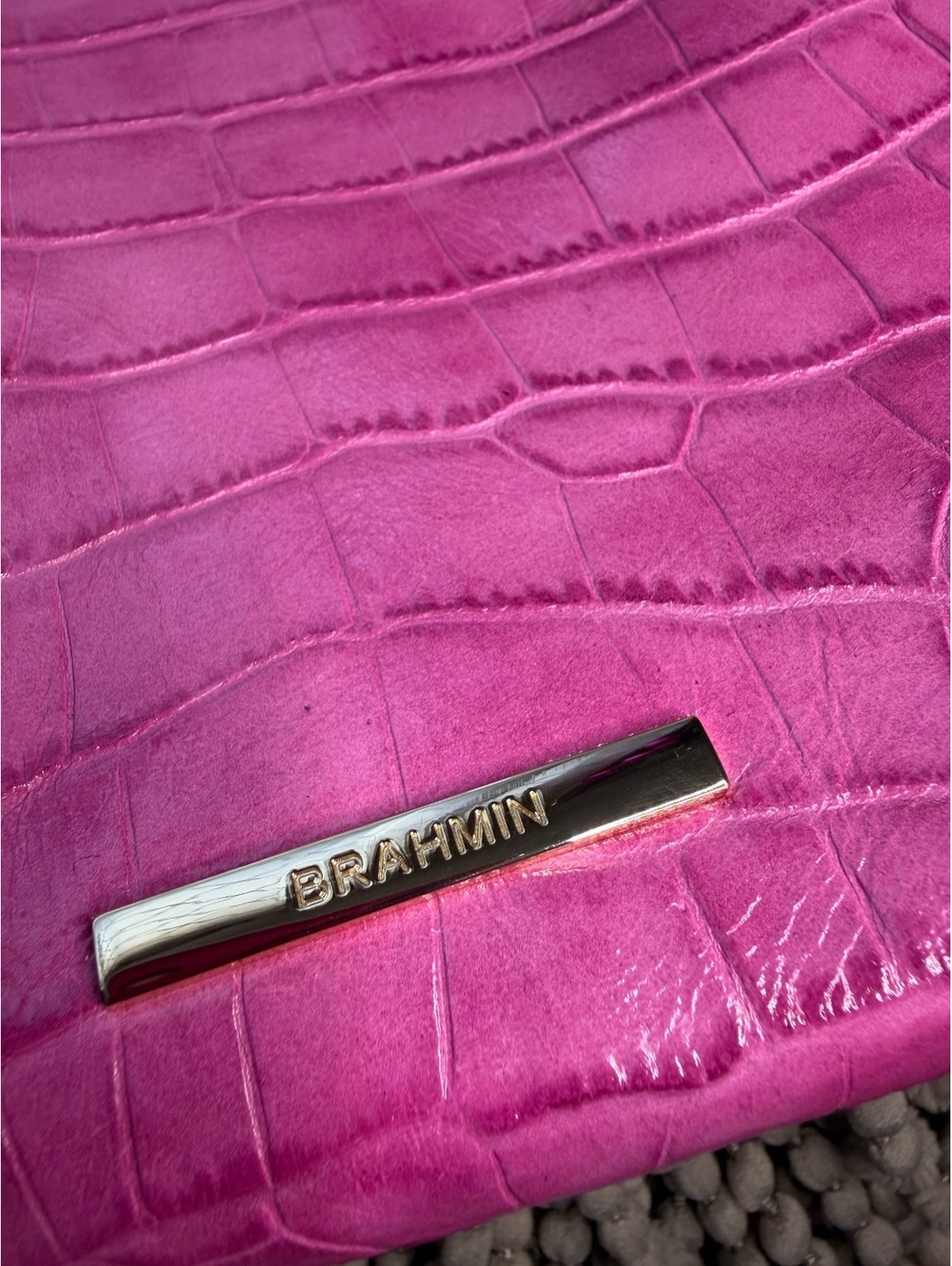 Brahmin Pink Croc-Embossed Leather Tote with Matching Coin Purse
